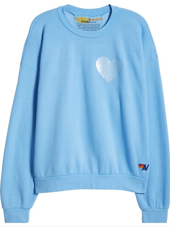 Aviator Nation Tops - Aviator Nation Glitter Heart Crewneck Sweatshirt - Baby Blue